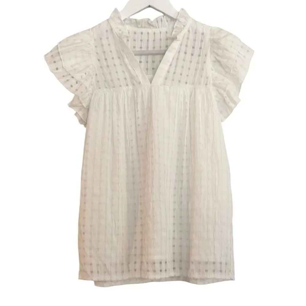 Shein butterfly sleeve white ruffled textured top small